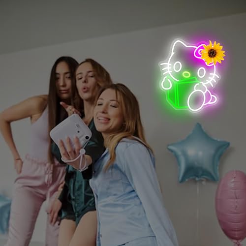 Image of Reading Hello Kit Neon Sign Kitty Kawaii Cat Anime Neon Sign Kitty Room Decor Lights for Girl's Room Child Bedroom Birthday Halloween Christmas Gift 10.87''x12.99''