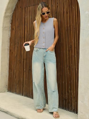 Image of Yousify Womens Sweater Vest 2025 Summer Trendy Sleeveless Knit Button Down Tank Tops Casual Cardigan