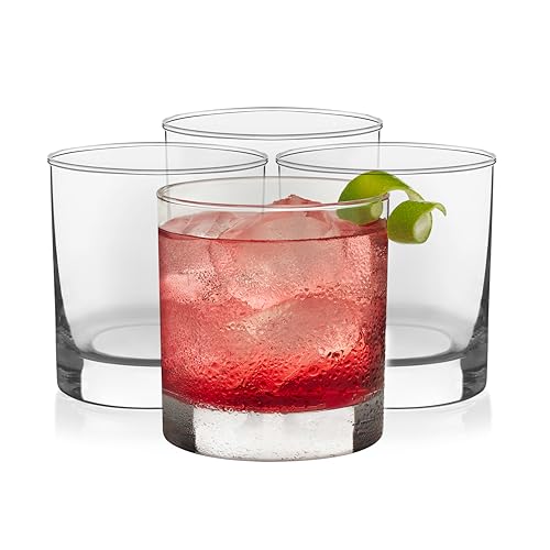 Libbey Heavy Base Rocks Cocktail Glasses Set, Clear Whiskey Glasses Set of 4 with Weighted Base and Simple Lines, Heavy Drinking Glasses for Parties