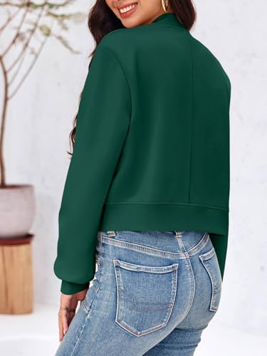 Image of Tankaneo Womens Cropped Bomber Jackets Casual Button Down Long Sleeve Stand Collar Varsity Shacket Coats