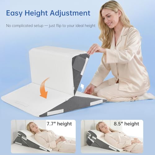 Image of Vekkia Adjustable Wedge Pillow Set for After Surgery - 2PCS Extra-Wide Bed Wedge Pillow for Adults, Washable Cover, Fit for Acid Reflux, Back Pain, Sleeping, Snoring, White /Gray