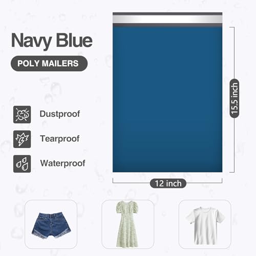 Image of UCGOU Poly Mailers 12x15.5 Inch Navy Blue 100 Pack Medium Shipping Bags #5 Strong Thick Mailing Envelopes Self Sealing Adhesive Waterproof and Tear Proof Boutique Packaging Postal for Clothing
