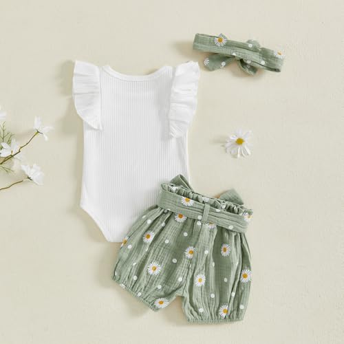 Mubineo Baby Girl Clothes Summer Outfits Cute Flower Romper Daisy Shorts Newborn Ruffle Bodysuit Outfit Sets3