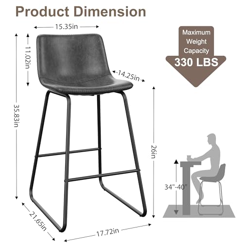 Image of REONEY Bar Stools Set of 3, 26 inch Urban Faux Leather Counter Stools, Grey