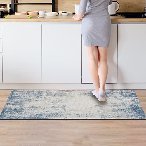 Abstract Kitchen Rug Blue And Grey Abstract Art Painting Mat For Kitchen Floor Non-Slip Anti-Fatigue Kitchen Rugs Set For Kitchen Dining Room, Floor Home,Office,Sink,Laundry 17.3X28+17.3X47 Inch #TOP5