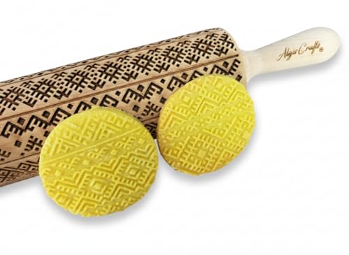ETHNO RIBBON embossed rolling pin. Engraved dough roller with ethnical pattern for embossed cookies