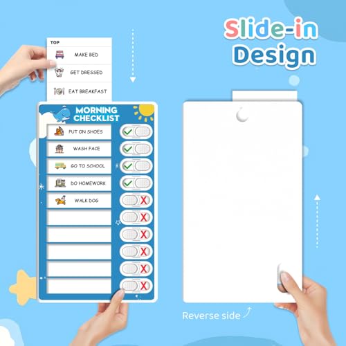 Image of 2 in 1 Upgraded Slider Morning /Bedtime Routine Chart for Kids Toddlers - Magnetic Kids Chore Chart for 2 Kids, Dry Erase Chore Chart for Kids, Visual Schedule for Kids with Cute Chore Stickers