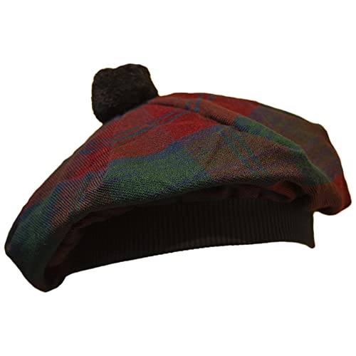 Image of Scottish Tam O' Shanter Hat Tartan Bonnet Pom Pom Wool Flat Cap One Size