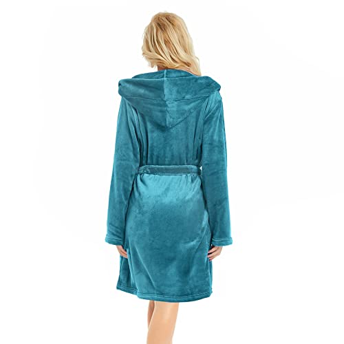 Image of U2SKIIN Women Hooded Fleece Robe, Short Plush Robes for Womens With Hood Soft Warm Spa Bathrobe