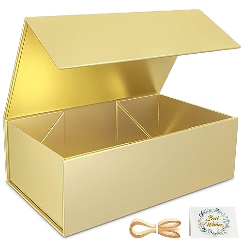 RYDDOY Gold Gift Box 9.5x6x3 Gift boxes for Presents with Lids Magnetic Closure Rectangle Collapsible for Bridesmaid Proposal Box Wedding Christmas Halloween Birthday Gift Packging