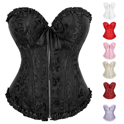 Generisch Damen Vollbrust Corsage Korsett mit Reißverschluss Top Gothic Vintage Corsagen Bustier 2025 Corsette XXL