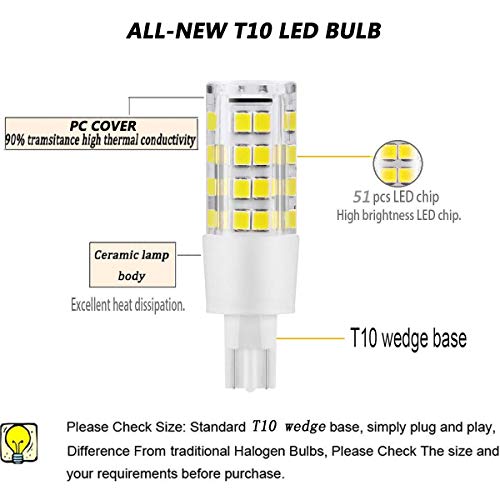 Syxkj 12 Volt 921 Wedge Replacement Led Bulb, T10 12V Interior Lighting Rv Light Bulbs For Trailer Motorhome 5Th Wheel, 400Lm Marine Boat Dome Light Replacement(5Pack, 6000K White) #TOP3
