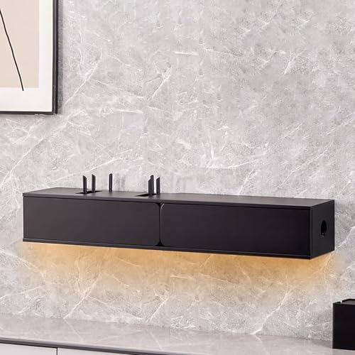 Meuble TV mural flottant et boîte de rangement pour routeur Wi-Fi, dos creux pour amplifier le signal, 2 portes, idéal pour le salon, la chambre et la...