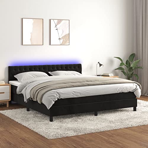 Solivagant Cama Box Spring colchón y LED Terciopelo Negro 160x200 cm,Negro,68.44kg