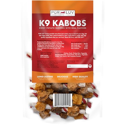Image of Pur Luv Dog Treats, K9 Kabobs Made with Real Chicken, Duck, and Sweet Potato, 12 Ounces, Dog Snacks, Healthy, Easily Digestible, Long-Lasting, High Protein Treat, Satisfies Urge to Chew (Pack of 12)