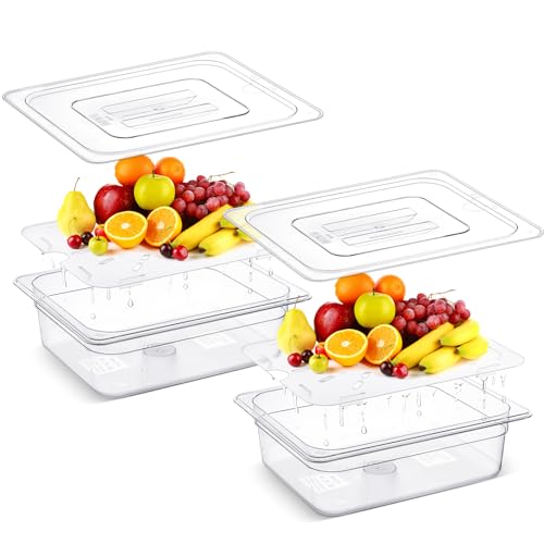 Zhehao 2 Pack 1/2 Size 4'' Deep PET Clear Food Pans with Lids