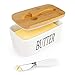 Diealles Shine Beurrier en Porcelaine, Beurrier Ceramique et Bambou avec Couteau à Beurre pour 250g de Beurre, Accessoires De Cuisine, Blanc, 16.5 * 10 * 8cm