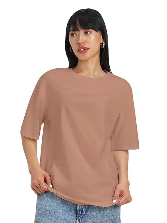 Image of JUNEBERRY 100% Pure Cotton Oversized Loose Fit Half Sleeve Drop Shoulder Solid Core Round Neck Multicolor T-Shirt Combo for Women (Pack of 4) (Colors: Black, White, Swanwhite, Brown, Lilac & Maroon)