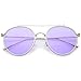 zeroUV Modern Metal Round Aviator Sunglasses With Crossbar Slim Arms And Colored Flat Lens 54mm (Silver/Purple)