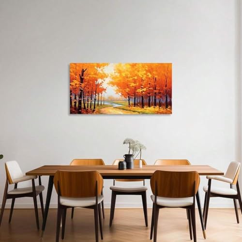 Art mural automne grand tableau 65x130cm pour illuminer un salon sombre avec une forêt orange