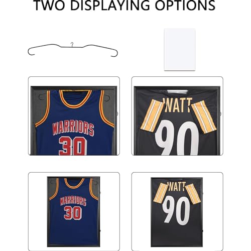 Image of Grintus Large Jersey Frame Display Case Jersey Display Case Jersey Shadow Box with Uv Protection Acrylic and Hanger for Baseball Basketball Football Soccer Hockey Sport Shirt and Uniform,LinenBack