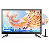 Desobry 22 Inch Small TV with Built-in DVD Player, 1080P Mini television Built-in DVB-T2 tuner Antenna, HDMI/USB/AV Input – 12V TV-DVD Combo for Motorhomes, Caravans, Kitchen and Bedroom