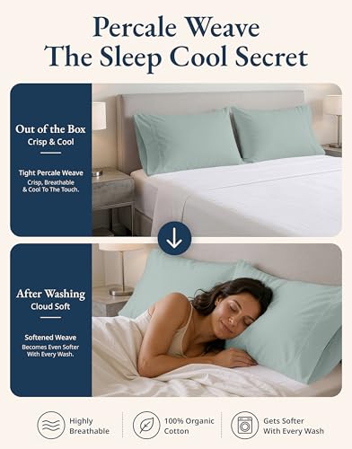 Image of Lane Linen 100% Organic Cotton Pillow Cases Queen Size Set of 2 (20 inchx30 inch) - Cotton Pillowcases Queen Size Queen Pillowcase Pack of 2 - French Blue