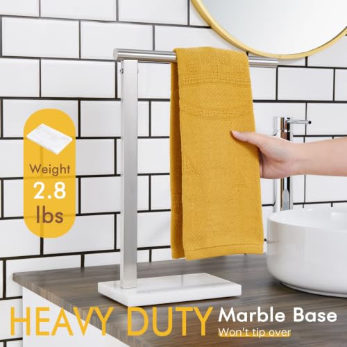 Image of KOKOSIRI Hand Towel Holder Standing Towel Rack with Steady Marble Base for Bathroom Vanity Countertop, Brushed Stainless Steel 15.7'' Height THS0006-BR
