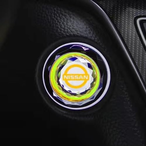 (CAI) に適し 日産 車エンジン スタートボタン クリスタルワンボタンスタートカバー エンジンボタンカバー 車のエンジンボタンカバー ボタンスイッチ装飾カバー 内装カスタムパーツ アクセサリーキズ防止防塵 取り付け簡単1pcsセット (日産, イエロー