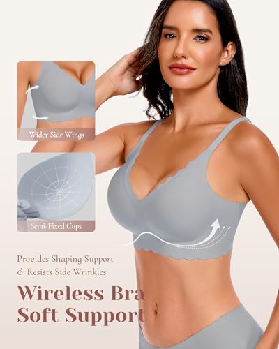 Image of 3-Pack Wireless Womens Bras No Underwire Seamless Jelly Bra Light Support Pullover Bralette Ultra Comfort Tshirt Bra