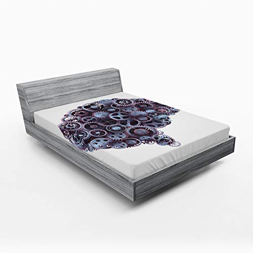 Ambesonne Industrial 2 Pack Fitted Sheet, Mechanic Wheel Brain, Bed Cover All-Round Elastic Deep Pockets 2 Pieces, Package Contains 2 Full Size Fitted Sheets, Charcoal Grey