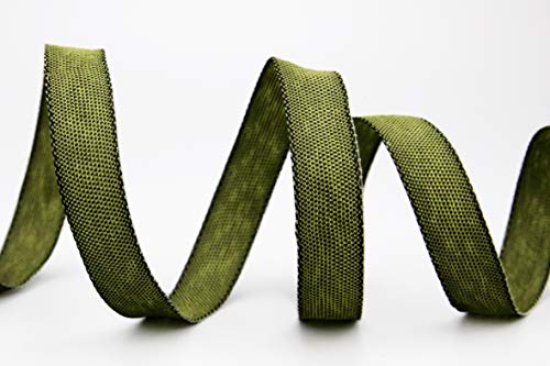 Decorative Ribbon Olive (Dark) (212) 20 m x 15 mm (Roll) Fabric Ribbon with Wired Edges Light Shiny Linen Look Taffeta Ribbon Coarse Woven Christmas Advent - Image 2