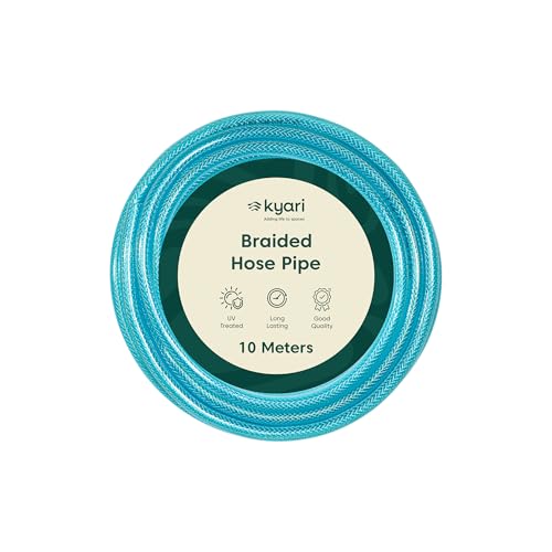 Image of Kyari Garden Hose Pipe Braided 10 Meter 0.5 Inch Without Clamps - Heavy-Duty Flexible PVC Water Pipe for Home Garden, Plants, Car Wash, Cooler Filling, Balcony & Outdoor Use