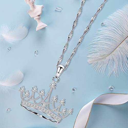 Sterling Silver Round Cubic Zirconia Crown Pendant Necklace Queen Jewelry for Mom Women with 18" Silver Chain4