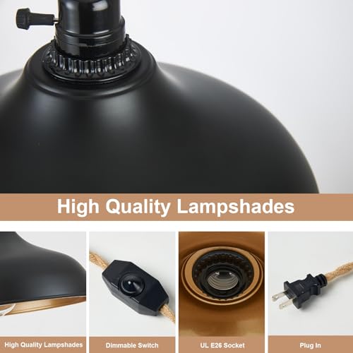 Image of Plug in Pendant Lights Dome Hanging Lamp with Dimmable Switch 15 Ft Long Hemp Rope Farmhouse Pndant Light Cord Lighting Fixture DIY Hanging Light