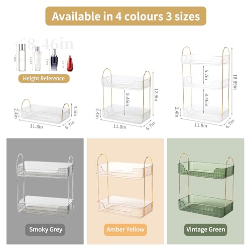 Image of Akinbas 2 Tier Bathroom Organizer Countertop Makeup Perfume Tray Skincare Organizer for Bathroom Dresser Vanity (White)