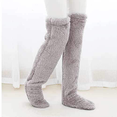Image of Women's Winter Furry Over-the-Knee Socks, Soft Thick Breathable Leg Warmers for Home Sleeping, Winter Socks (Gray)