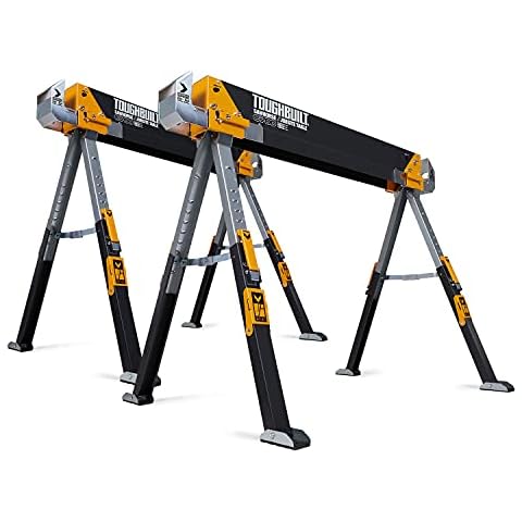 ToughBuilt - Folding Sawhorse - Sturdy, Durable, Lightweight, Heavy-Duty, 100% High Grade Steel - Adjustable up to 4x4 Size Support Arms - 1300 LB Capacity - (TB-C700) - 2 Pack Cover
