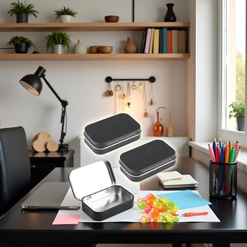 Image of 3Pcs Black Rectangular Small Tins with Lids Tin Boxes Tins Container Metal Empty Hinged Tin Storage Boxes for Candy Key Earrings Food Storage Accessories