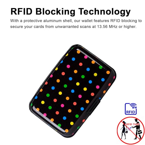 Image of Aluminum Wallet RFID Blocking Slim Metal Credit Card Holder Hard Case (Multicolor Polka Dots)
