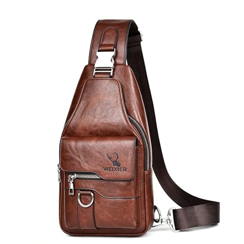 ANPTER Sling Bag for Men Crossbody Chest Bag PU leather Over the Shoulder Purse Casual Cross Body Sling Backpack for Travel Hiking Cycling(Sling Bag for Dark Brown)