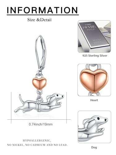 Dachshund Earrings 925 Sterling Silver Cute weiner Dog Dangle Drop Puppy Jewelry Gifts for Women3