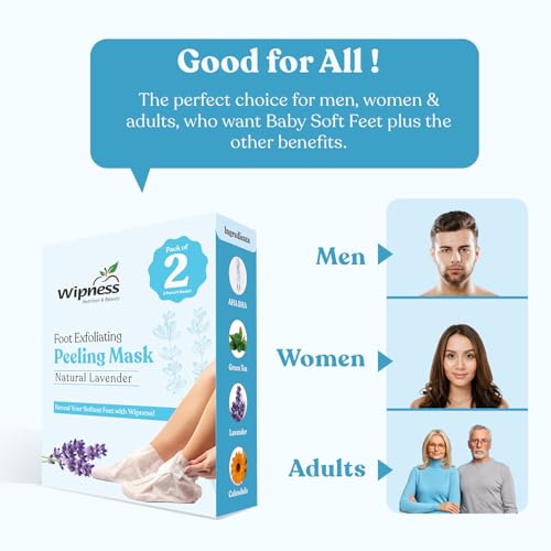 Image of Wipness 100% Natural Foot Peeling & Exfoliating Foot Mask for Baby Soft Feet | Removes Dead Skin & Calluses | Hydrates & Smooths Cracked Heels | Pack of 1 (2 Masks)