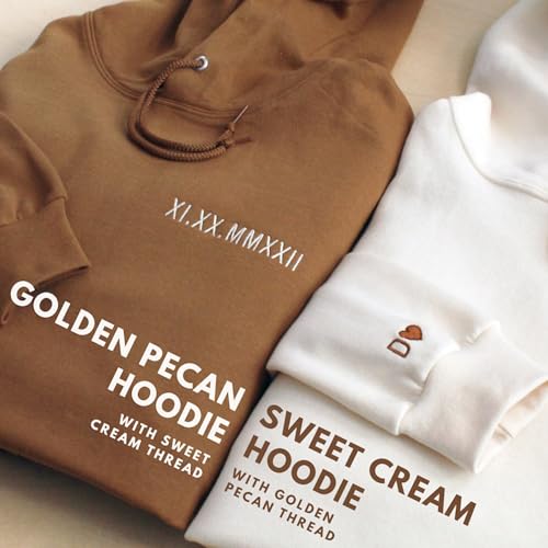 Custom Embroidered Couple Hoodie, Personalized Roman Numeral Date Hoodie, Anniversary Engagements New couples Gift4