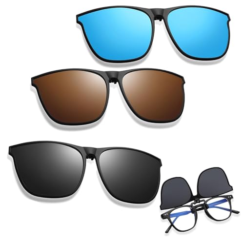 HaploS Gafas De Sol con Clip, 3 Piezas Clip para Gafas Para Sol Polarizadoras, Clip Solar Gafas, Antireflejos Flip Up Clip Solar para Gafas UV400, para Miopía Sin Montura para Hombres y Mujeres