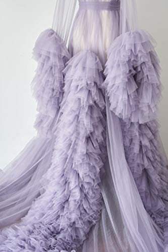 Image of BATHGOWN Sexy Illusion Long Lingerie Tulle Robe Nightgown Bathrobe Sleepwear Bridal Robe Wedding Scarf