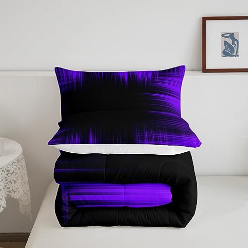 Image of Feelyou Abstract Ombre Bedding Set King, Purple and Black Comforter for Kids Boys Girls Geometric Artistic Smear Comforter Set Stripes Duvet Set 3Pcs
