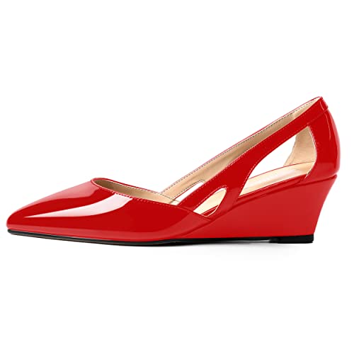 MOVINSTEPS Womens Wedding Slip On Patent Pointed Toe Cut Out Dress Wedge Low Heel Pumps Shoes 2 Inch2