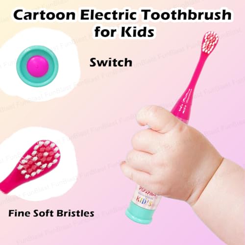 Image of FunBlast Cartoon Electric Toothbrushes For Girls,Vibrating Motion Toothbrushes With Replacement Brush Head,Soft Electric Battery Powered Toothbrushes For 3+ Years Kids (Battery Included,Pink),1 count