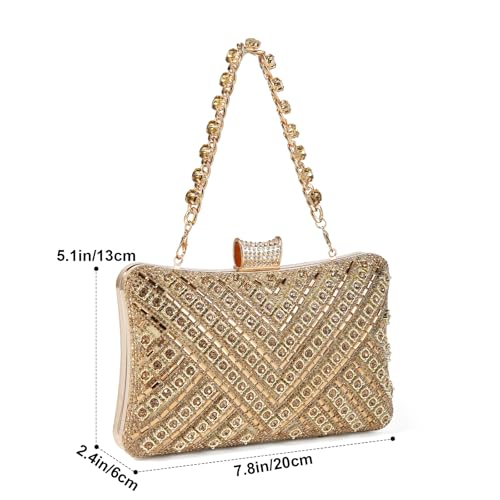 Image of Women Sparkly Rhinestone Clutch with Chains, Glitter Evening Handbag Purse Shoulder Bag for Wedding Party Prom